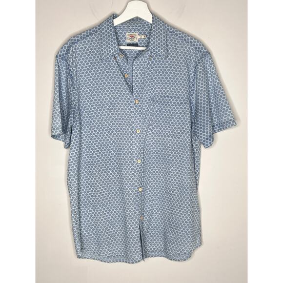 Faherty Short-Sleeve Stretch Playa Button-Down Shirt Fishscale Redux Mens Medium - Picture 3 of 10